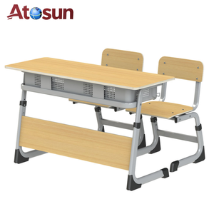 Bureau d'étude en bois à deux places et chaise, mobilier scolaire, <span class=keywords><strong>tables</strong></span> et chaises de classe réglables - Product Image 1