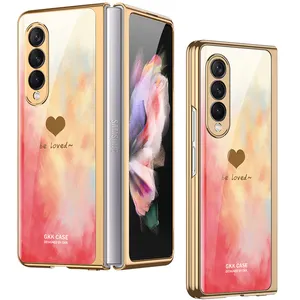 GKK Dual Glass painting for Galaxy Z Fold 4 Case Luxury Folding Fold 3 Case Hot sale Carbon Lion Pattern Marble Case