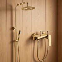 Système de douche Weihao en laiton brossé doré non revêtu, mitigeur mural apparent, kit de douche avec pommeau rond pour salle de bain