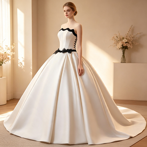 <span class=keywords><strong>Robe</strong></span> <span class=keywords><strong>de</strong></span> mariée bustier en satin, coupe princesse, avec bordure noire et nœud, dos lacé, élégante <span class=keywords><strong>pour</strong></span> <span class=keywords><strong>cérémonie</strong></span> <span class=keywords><strong>de</strong></span> <span class=keywords><strong>mariage</strong></span> - Product Image 1