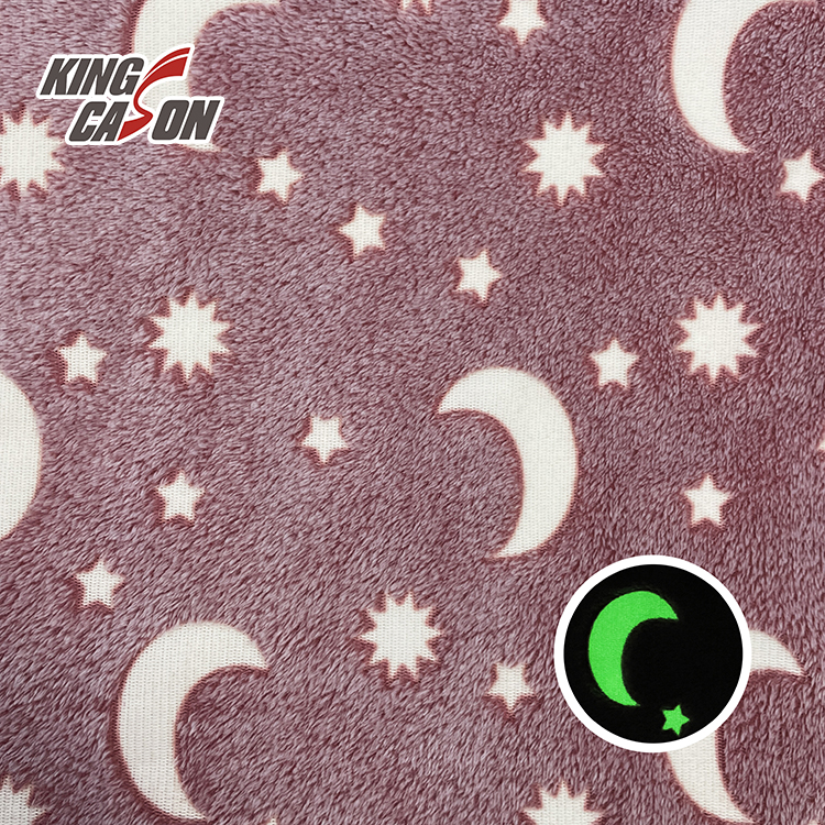 KINGCASON Competitive Manufacturer 100% Polyester Moon and Star Glow in the Dark Flannel Luminous Fabric for Carpet Rug