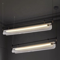 Lampe suspendue en verre artistique minimaliste moderne, support en métal noir, lustre linéaire LED pour table à manger, salon