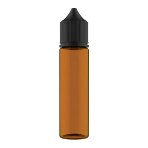Chubby Gorilla 60ML PET Unicorn Bottle CRC Tamper Evident Break-Off Bands Translucent Amber Bottle/Opaque Black Closure