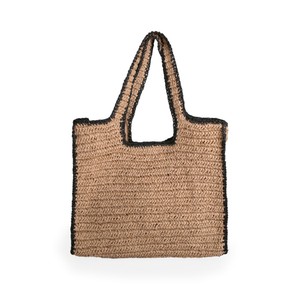 Hot Bán Giấy Rơm Handmade Crochet Lớn Tote Bohemian Dệt Túi Bãi Biển Kaki Vai Màu Đen Túi Với Đóng Cửa Từ Tính - Product Image 1