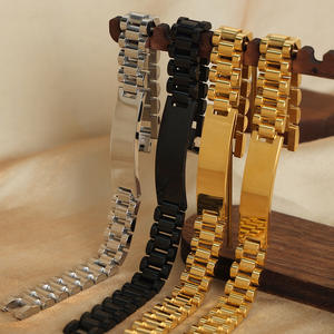 سوار ساعة مخصص من الفولاذ المقاوم للصدأ المطلي بالذهب مع نقش بالليزر، مقاوم للماء، سوار هندسي ضخم - Product Image 3