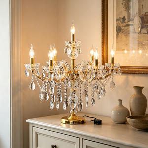 Lampe de table LED en cristal de luxe moderne, lustre en métal doré français avec pendentifs en cristal pour salon, villa, chambre à coucher - Product Image 2