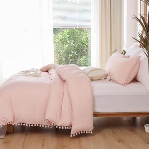 Ensembles de couette Literie Ensembles de couette de luxe Queen Size avec frange Ball Pom, ensemble de literie doux pour toutes les saisons - Product Image 4