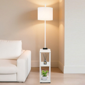 White Floor <b>Lamp</b> With 3-Tier <b>Shelf</b> Adjustable Height LED Light Scandinavian Style Bedroom Living Room Decor - Product Image 4