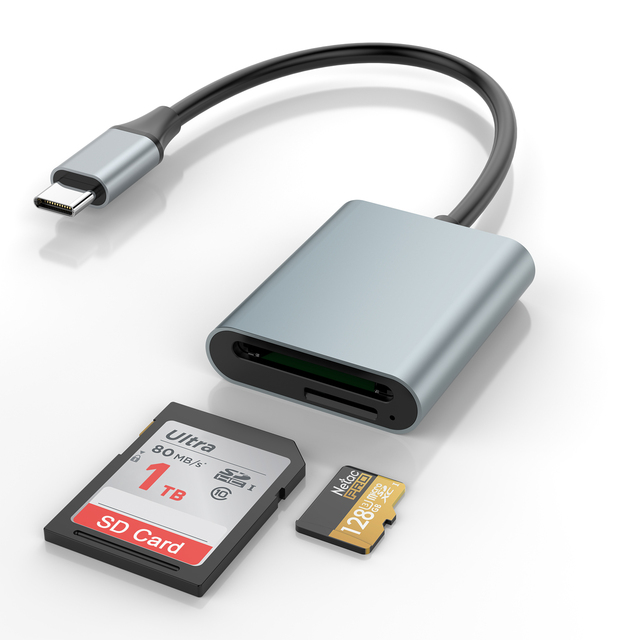 2 in 1 Hub Adapter Compatible Type C USB Hub TF SD 3.0 Card Reader Read 2 Cards Simultaneously