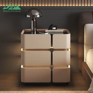 Wayon Lüks Şampanya Altın Akıllı Komodin Kablosuz Şarjlı Cam Üstlü 2 Çekmeceli LED Başucu Sehpası - Product Image 2