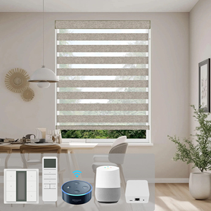 Persianas verticales modernas SAMADHI de corte personalizado, tipo cebra, con doble capa, enrollables eléctricas, con luz integrada. - Product Image 1