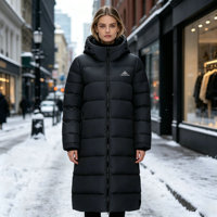Veste longue matelassée décontractée pour femme, printemps-hiver, isolante, respirante, coupe-vent, à capuche zippée, unie, pour l'extérieur