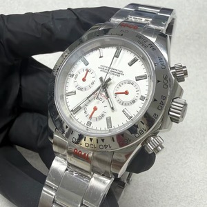 New 39mm <b>Men</b> Quartz Chronograph Watch White Stick Dial Orange Hands Powered by VK63 Movement - Product Image 2