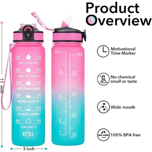 Bouteilles d'eau en plastique PC de 1000 ml en gros, avec message de motivation, pour boire directement, recyclables, résistantes à l'ébullition, idéales pour la randonnée - Product Image 3
