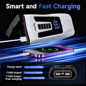 ชุดอุปกรณ์ช่วยสตาร์ทรถยนต์ ODM 4-in-1 พร้อมไฟฉาย LED แบตเตอรี่สำรอง 12000mAh สำหรับรถยนต์เบนซิน/ดีเซล รุ่น TH-JT-100 - Product Image 6