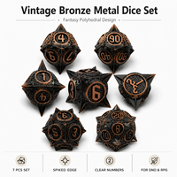 Ensemble de dés à points en cuivre rouge antique, 7 pièces, dés polyédriques ornés pour D&D, jeux de rôle, jeux de société, coffret cadeau