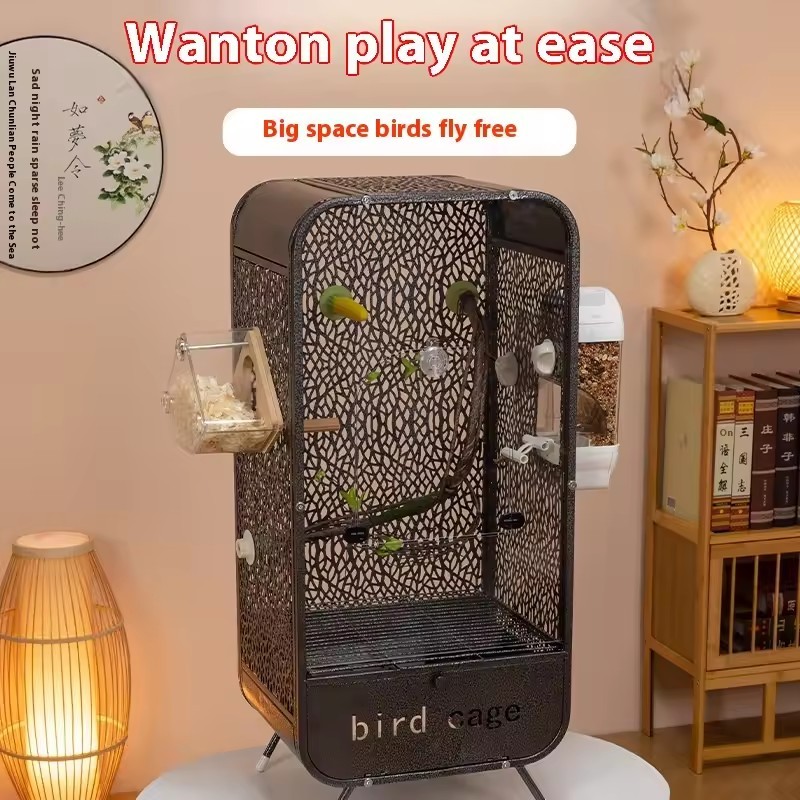 Panoramic Acrylic Bird Cage – Modern Splash-Proof Bird Villa with Secure Button Closure for Indoor Home Display - View 3