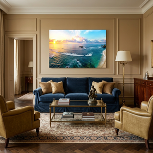 Arte en Lienzo de Atardecer Costero Moderno, Pintura Mural de Paisaje Marino Grande, Ondas del Océano, para Decoración de Hotel u Hogar, Sin Marco/Con Marco - Product Image 6