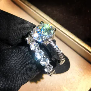 की अंगूठी हीरे के गहने 1.25 कैरेट लक्जरी सगाई 2 पीसी जोड़ी हीरे की शादी की अंगूठी सेट