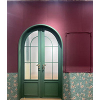 Ventana de Aluminio con Doble Vidrio Templado, Diseño Arqueado Francés, Exterior Moderno, Impermeable, Resistente al Viento, con Rotura de Puente Térmico, para Villa