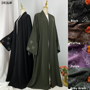 Dubai 2025 New Arrival Bow Abaya Robe Made in Solid Color Nida Material with Silver Diamond Cuff for Muslim Women 1416# - Product Image 3