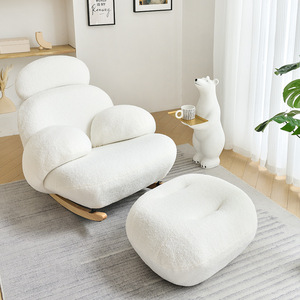 Sillón mecedora individual grande blanco, estilo 'Net Red', color crema, reclinable para adultos, para sala de estar, balcón, dormitorio y ocio, sillón de descanso. - Product Image 1