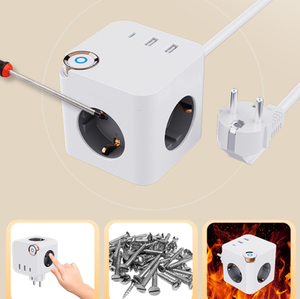 ปลั๊กไฟแบบยุโรป 3 ช่อง พร้อมช่องเสียบ USB 2A1C ที่ชาร์จสำหรับเดินทาง ปลั๊กไฟ 16A แบบพกพา พร้อมสวิตช์และสายไฟยาว 1.5 เมตร - Product Image 6