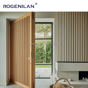 2025 personalizado grande de alta calidad de madera y vidrio pivote de un solo columpio puerta delantera Villa apartamento puerta de entrada residencial - Product Image 3