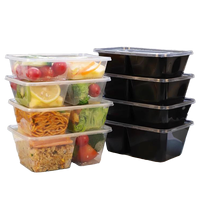 Boîte à lunch rectangulaire en plastique de 22oz avec compartiment à 2 sections pour la préparation de repas de sushi et de nouilles à emporter avec couvercle