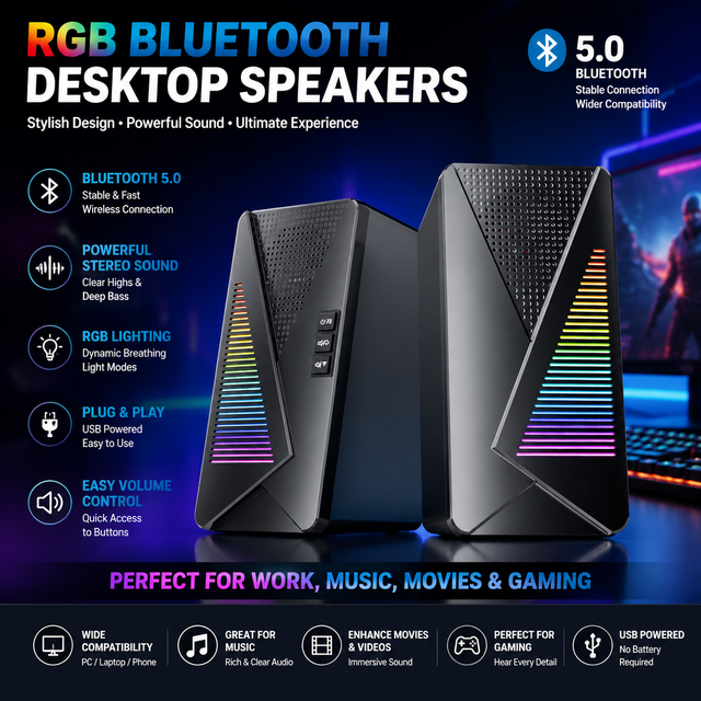 Portable USB Subwoofer BT Speaker Home Theater Music Sound Computer System LED Lights Speaker Bass RGB Gamer Speakers for Laptop