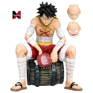 New Japanese anime figrues One Pieces universe resonance Wine barrel Monkey D Luffy can Reversible face action figures