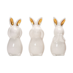 Ensemble de figurines de lapin en céramique de Pâques - Ne vois pas le mal, n'entends pas le mal, ne dis pas le mal - Décoration nordique pour le salon, le meuble TV - Product Image 5