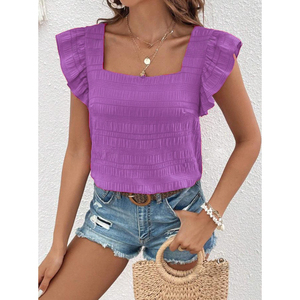 เสื้อเชิ้ตผู้หญิงแขนสั้นคอเหลี่ยมแต่งระบายแฟชั่นสำหรับฤดูใบไม้ผลิและฤดูร้อน - Product Image 2