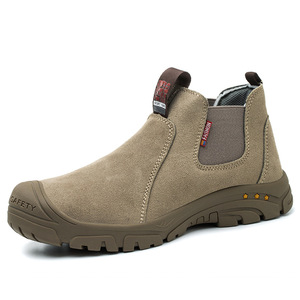 Safety <b>Shoes</b> Steel Toe Anti Smashing Anti Puncture <b>Work</b> Boots <b>Men</b> Khaki Middle Cut Elastic Band Construction Industry - Product Image 2