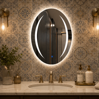 Miroir LED ovale avec motif lumineux incurvé symétrique, miroir de vanité intelligent sans cadre rétroéclairé pour salles de bain de luxe