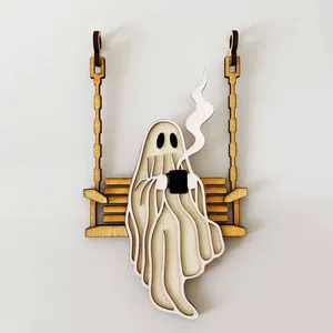 <b>Halloween</b> <b>Decoration</b> Rustic Wood Centerpiece Tabletop Ornament Ghost Table Sign - Product Image 2