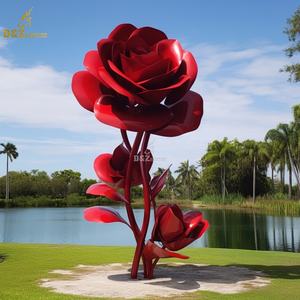 Granja Jardín Botánico Parque Forestal <span class=keywords><strong>Nacional</strong></span> Decoración Proyectos de diseño Instalación personalizada Enorme escultura de flor de rosa roja de metal grande - Product Image 3