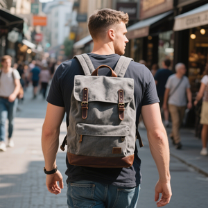 Tùy Chỉnh Cổ Điển Cổ Điển Không Thấm Nước Sáp Vải Da Bền Cắt Máy Tính Máy Tính Xách Tay Ba Lô Ba Lô - Product Image 1