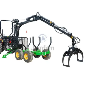 1.5T , 3T ,5T , 8T Capacity mini Forest Equipment Tractor Pto Hydraulic forestry machinery grapple log trailer with crane