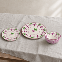 Service de table en céramique motif Betterave Violette, 18 pièces, assiettes et bols en porcelaine pour cuisine rustique