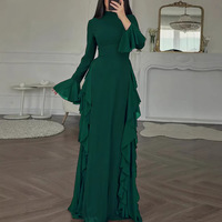 Vestido Maxi Tejido de Otoño 2026 para Mujer, con Logotipo Personalizado, Formal, Elegante, Vintage, Casual, Cuello Redondo, Corte en A, Color Sólido en Contraste, para Club, Día, Ligero