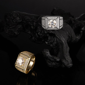 Men's 22K <b>Gold</b> Plated Moissanite <b>Cocktail</b> <b>Ring</b> Round Brilliant Cut Pave Setting Geometric Hiphop Style Everyday Wear - Product Image 3