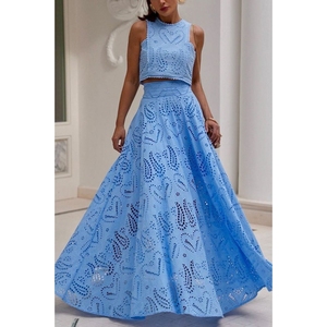 New Sleeveless Long <b>Skirt</b> Pocket Set Casual Vacation Loose Hollow Women's 2 Piece Set Fashion - Product Image 5