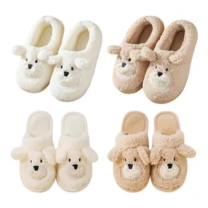 Cute Cartoon Bear Women Cotton Slippers Female Winter Indoor Home Non-slip Cute Slippers For Women