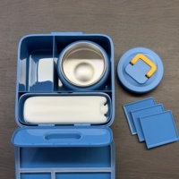 Tragbare 4-Fach Edelstahl Bento-Box Auslaufsicherer Geteilter Lunchbehälter mit Transparentem Deckel Mikrowellengeeignet