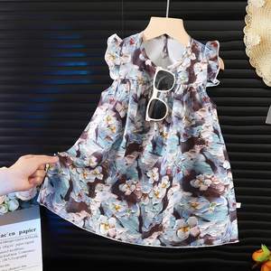 2025 cô gái mùa hè hoa váy thiết lập mới bay tay Áo Tank Top sequined đầu gối dài bé gái voan phong cách ngọt ngào trẻ em - Product Image 4