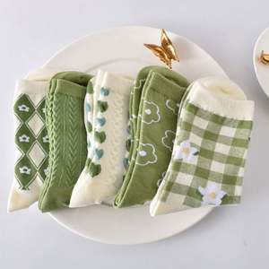 New Cotton Autumn Winter Green <b>Socks</b> Woman Mid Tube Moisture Wicking <b>Socks</b> for Women - Product Image 4