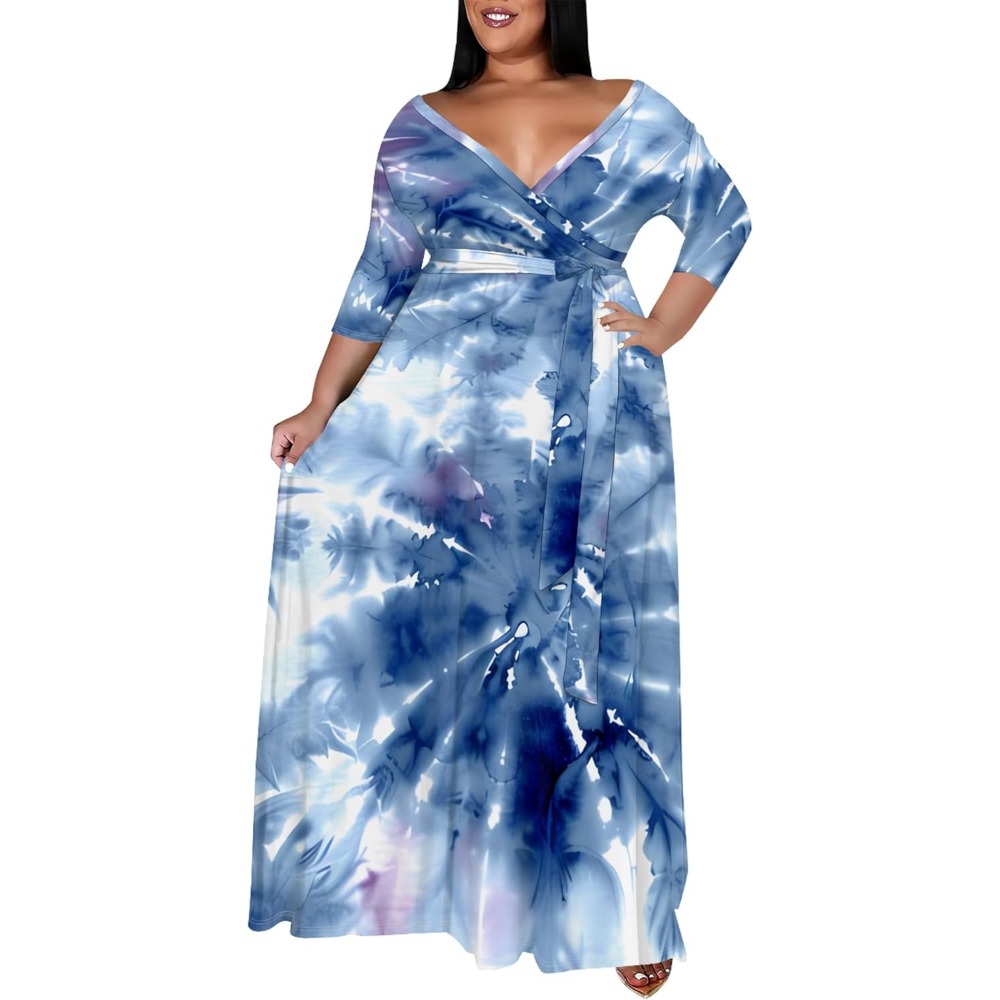 Women's 2024 Summer Casual Maxi Dress Elegant XL-6XL Short Sleeves with  Pockets Belt Decorated Casual Vacation Outfits| Alibaba.com