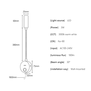 <strong>Wall</strong> <strong>Mount</strong> Flexible Arm <strong>Wall</strong> <strong>Lights</strong> Hotel Bedroom Bedside <strong>Wall</strong> Lamp Headboard <strong>Reading</strong> <strong>Light</strong> With Touch Dimming Switch And USB