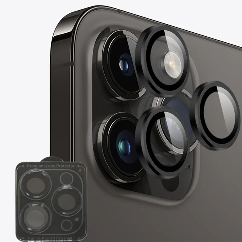 Iphone 14カメラレンズプロテクター強化ガラスカメラレンズプロテクター、9H強化ガラススクリーンプロテクターカバーフィルムブラック